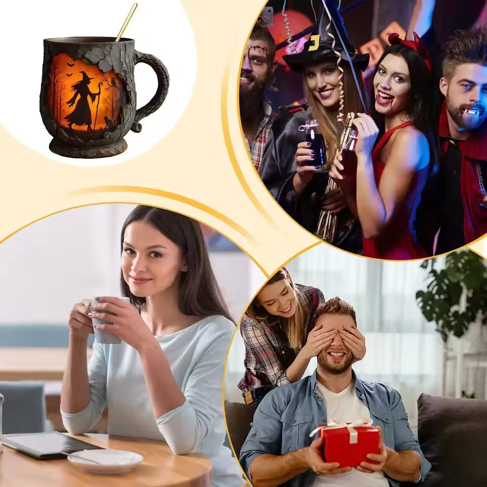 Artisan 3D Halloween-krus med Heks og Kat