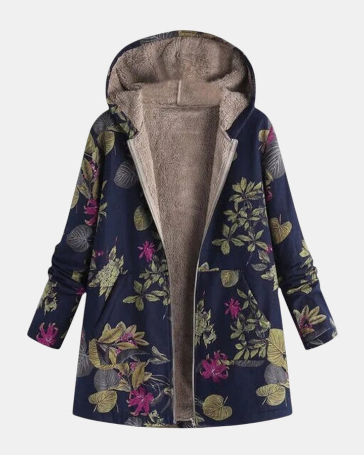 Aurora | Marineblå Have Blomster Plush Frakke