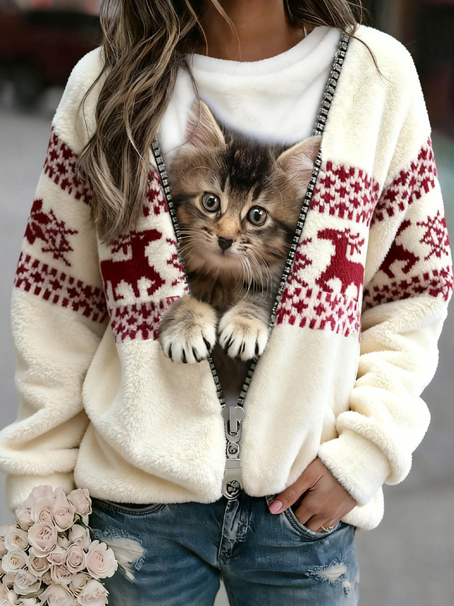 Kvinders Retro Jul Dyr Kunst Print Behagelig Flannel Sweatshirt