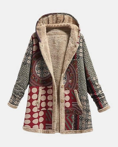 Scarlet | Bourgogne Geometrisk Sherpa Frakke