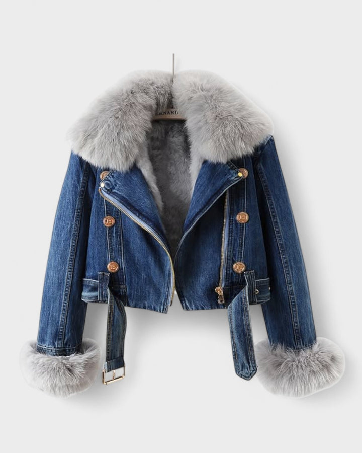 Thyra™ | Denimjakke med Faux Pelsfor